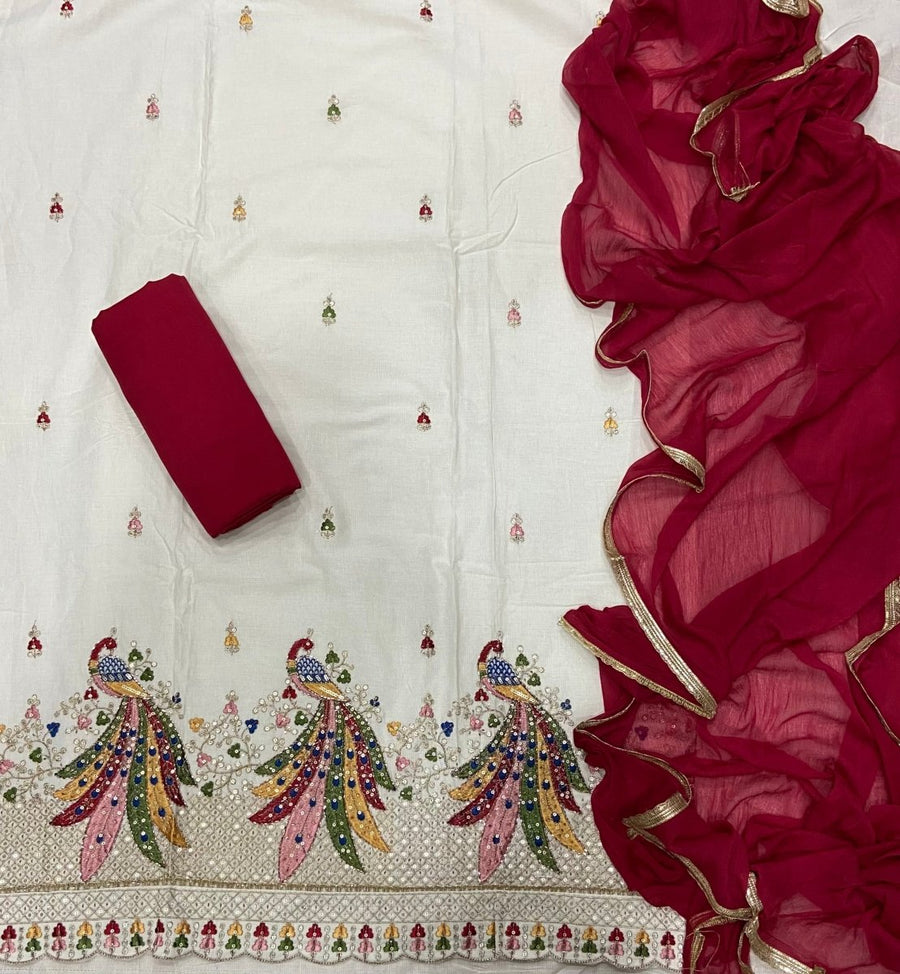 Pure Cotton Burberry with Heavy Handwork & sequence work ￼ - Yanchi