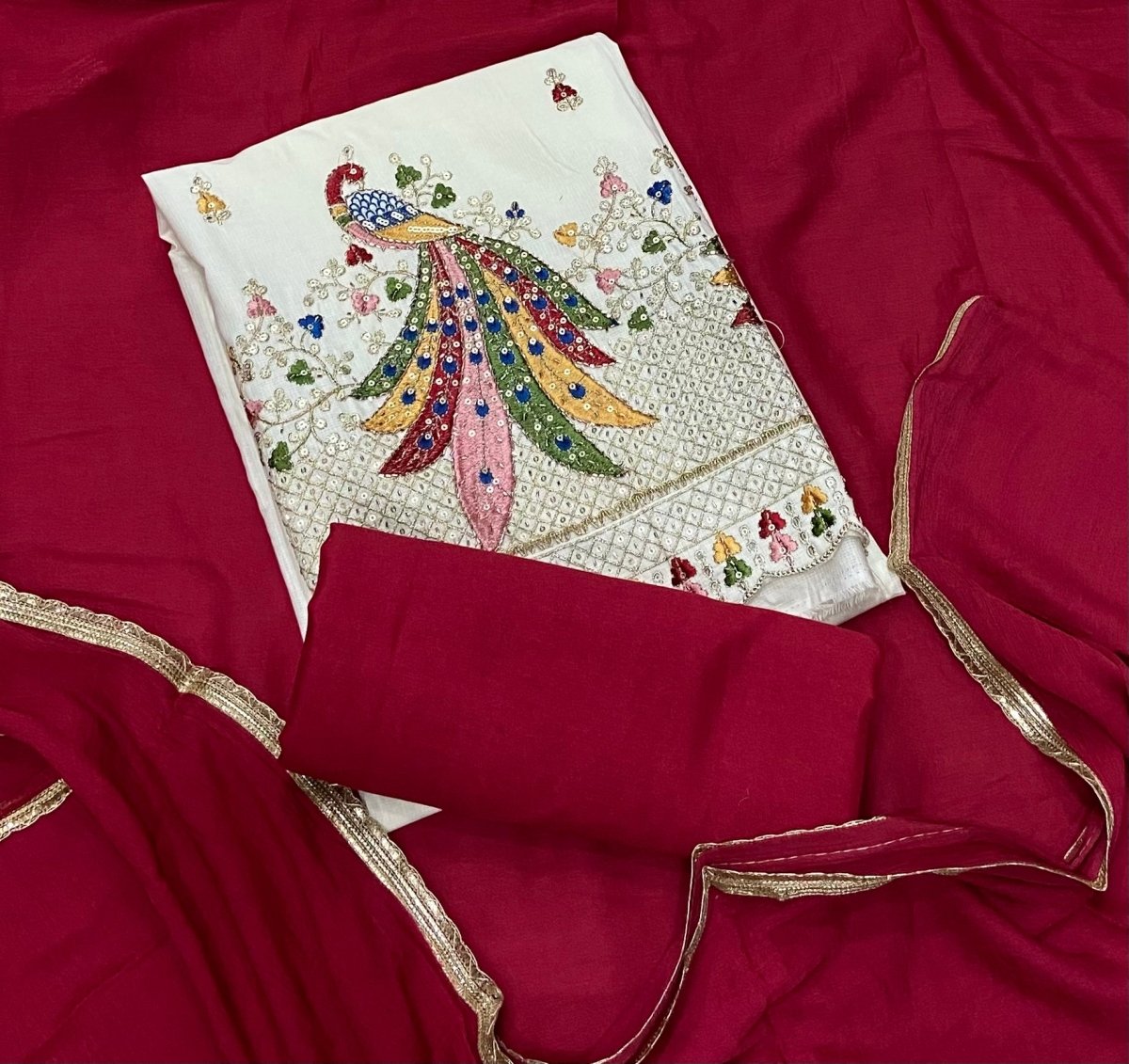 Pure Cotton Burberry with Heavy Handwork & sequence work ￼ - Yanchi