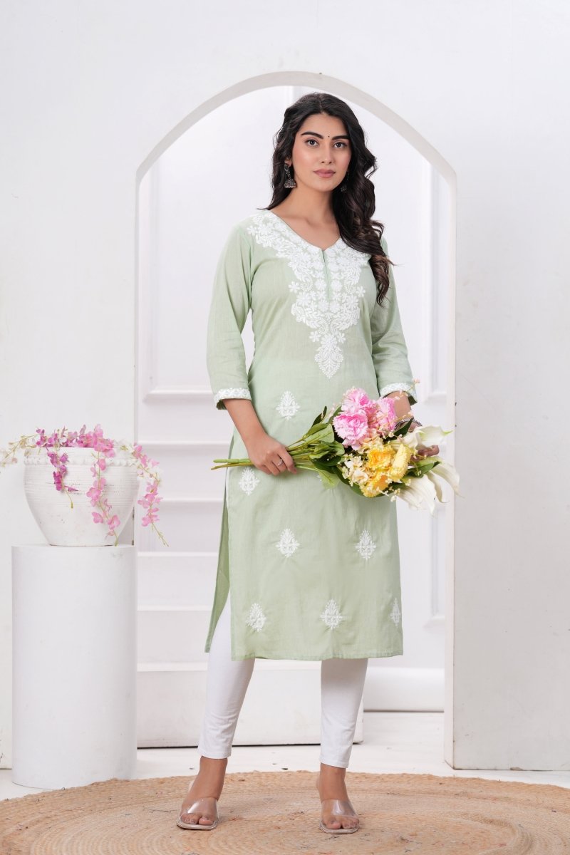 Pure Cotton Chikankari Kurti - Yanchi