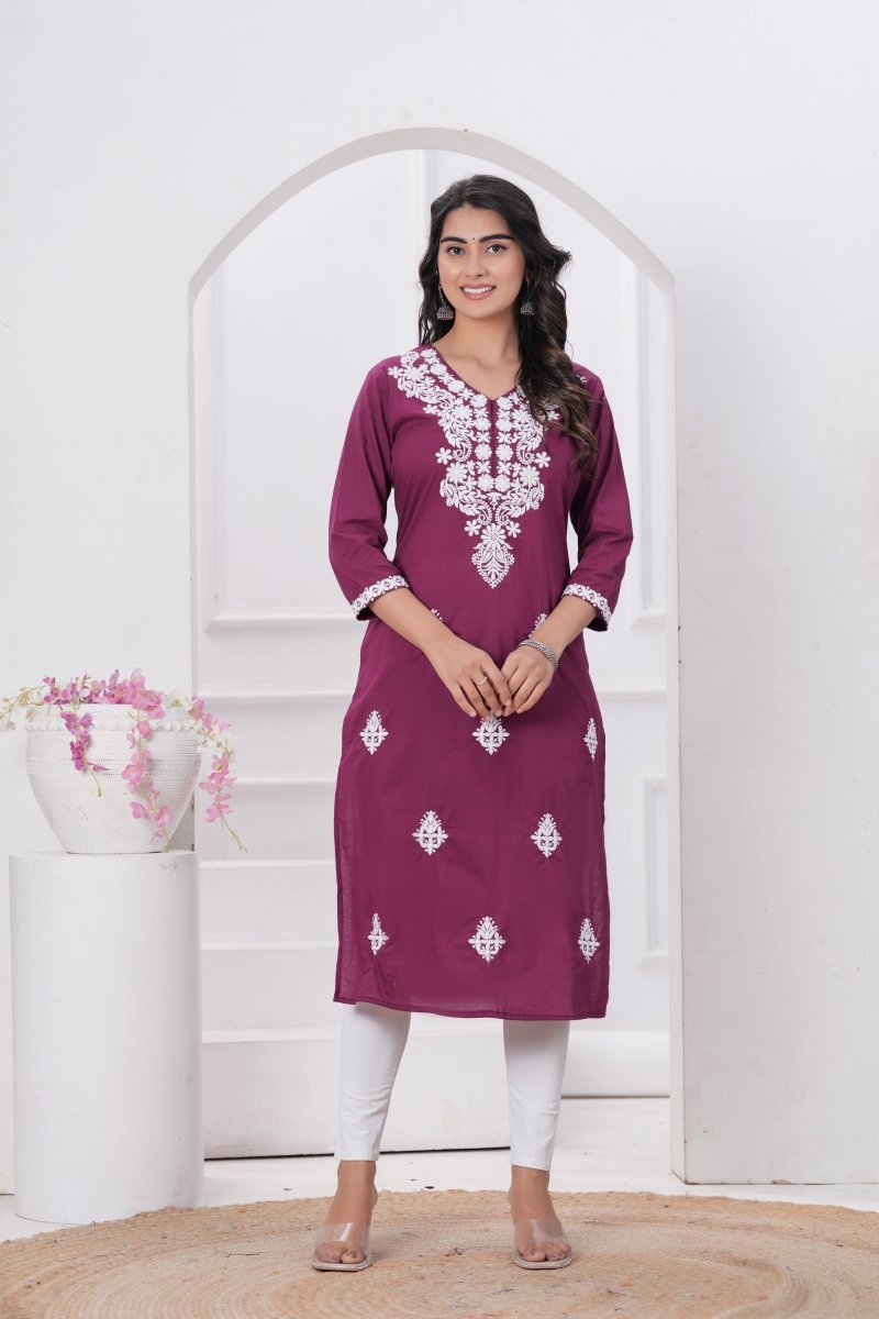 Pure Cotton Chikankari Kurti - Yanchi