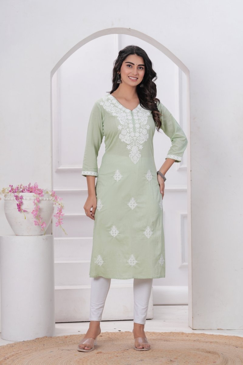 Pure Cotton Chikankari Kurti - Yanchi