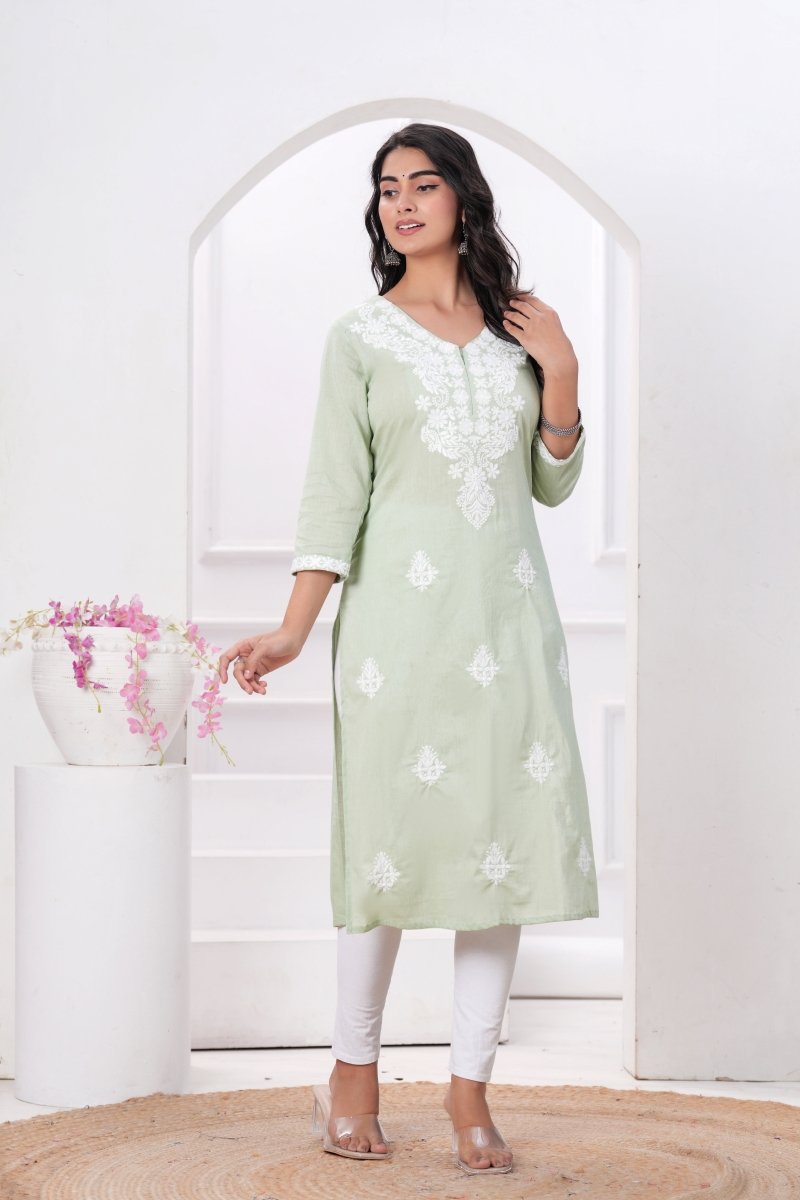 Pure Cotton Chikankari Kurti - Yanchi