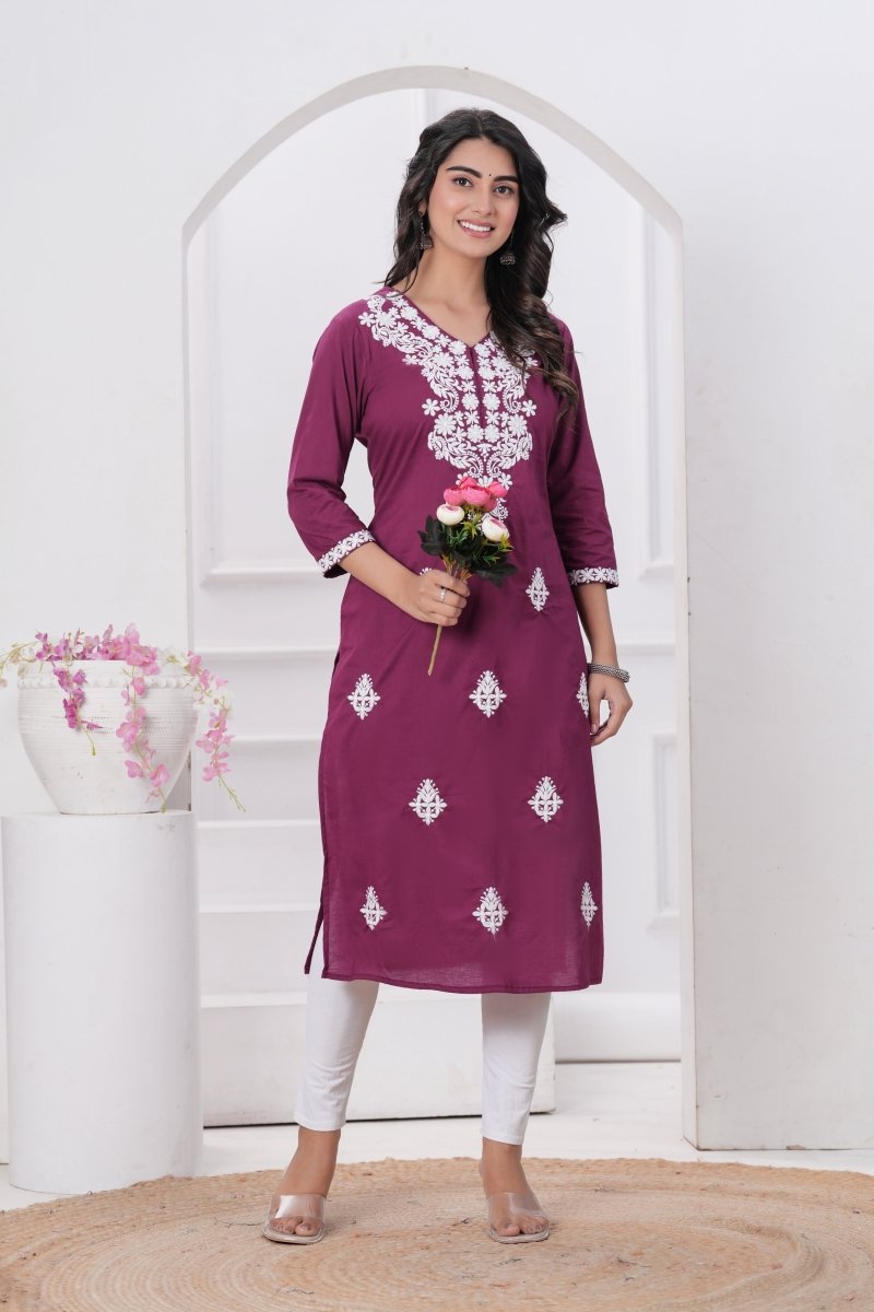 Pure Cotton Chikankari Kurti - Yanchi