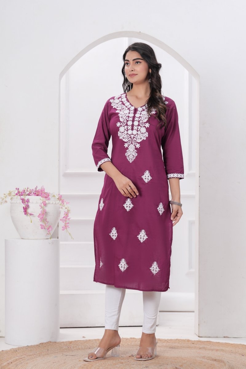 Pure Cotton Chikankari Kurti - Yanchi