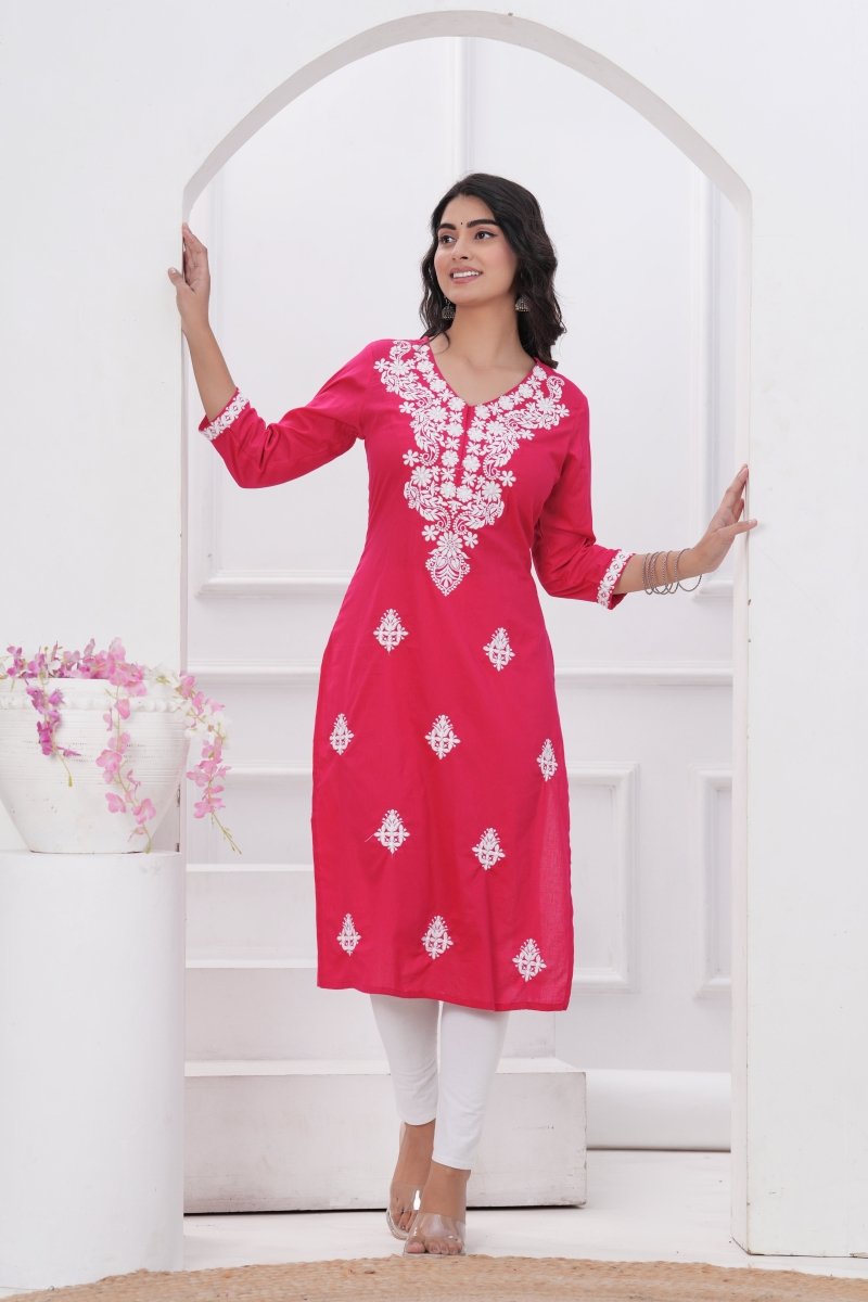 Pure Cotton Chikankari Kurti - Yanchi