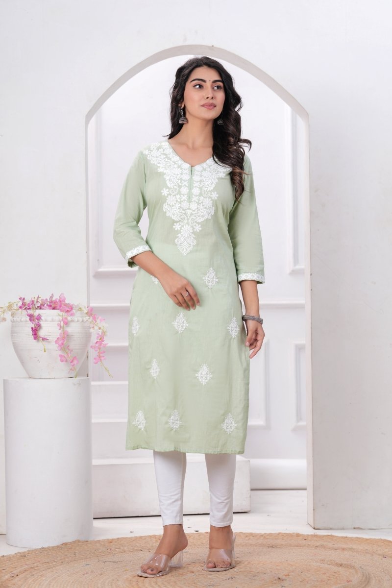 Pure Cotton Chikankari Kurti - Yanchi