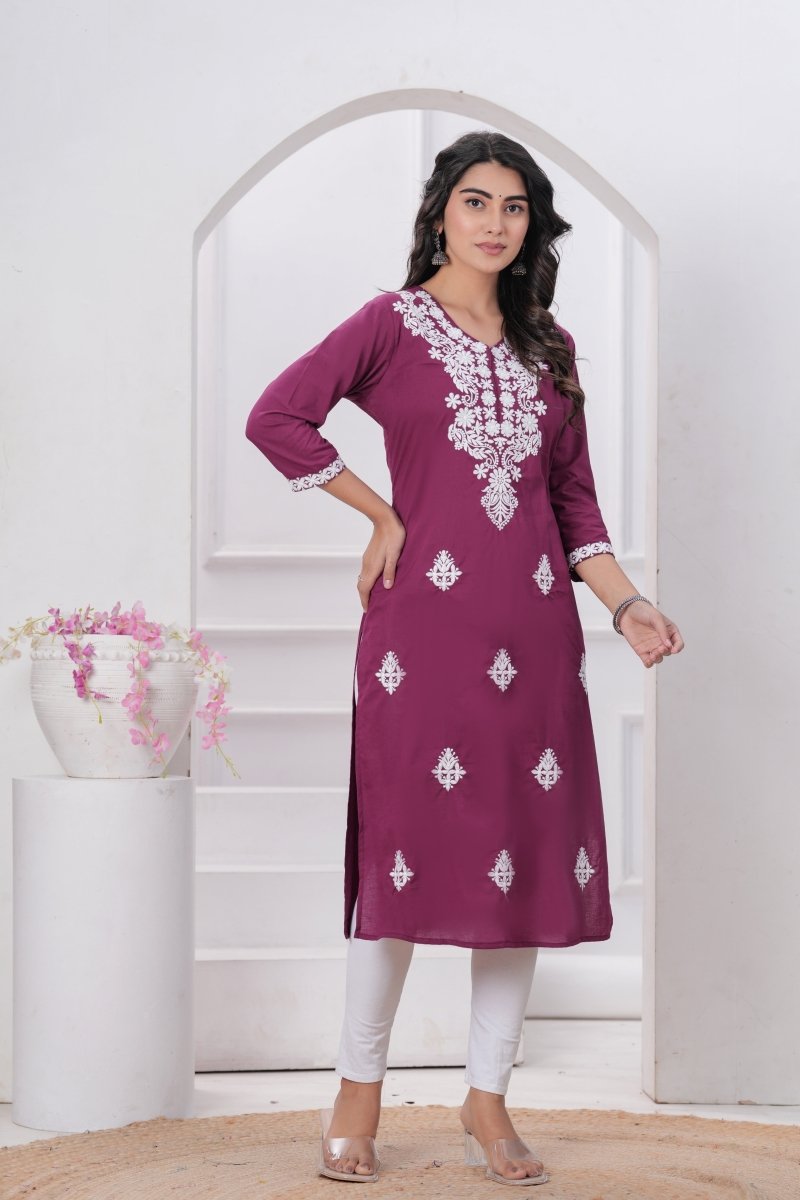 Pure Cotton Chikankari Kurti - Yanchi