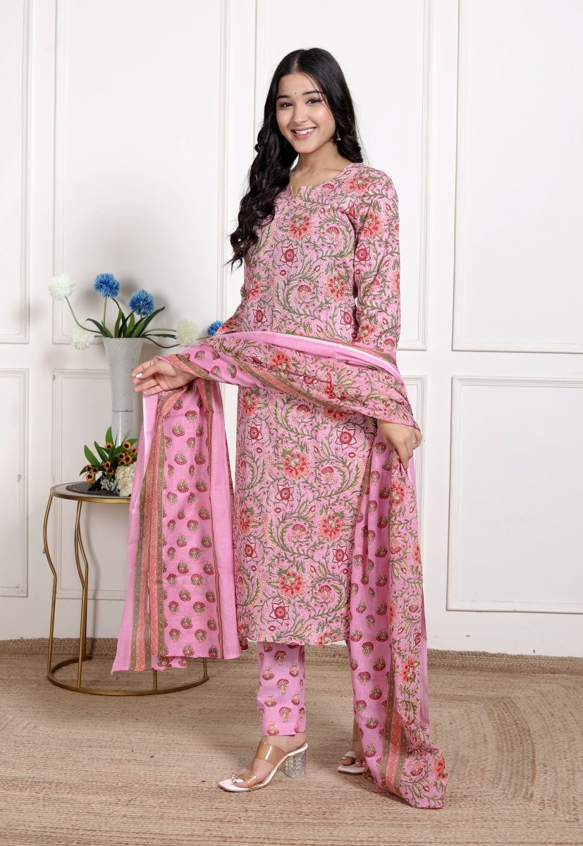 Pure Cotton Kurti & Pant with Dupatta - Yanchi