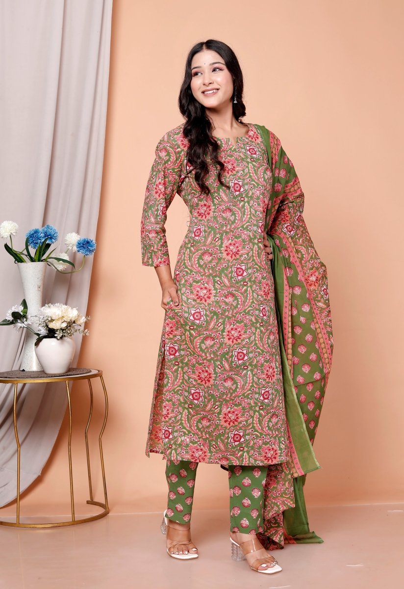 Pure Cotton Kurti & Pant with Dupatta - Yanchi
