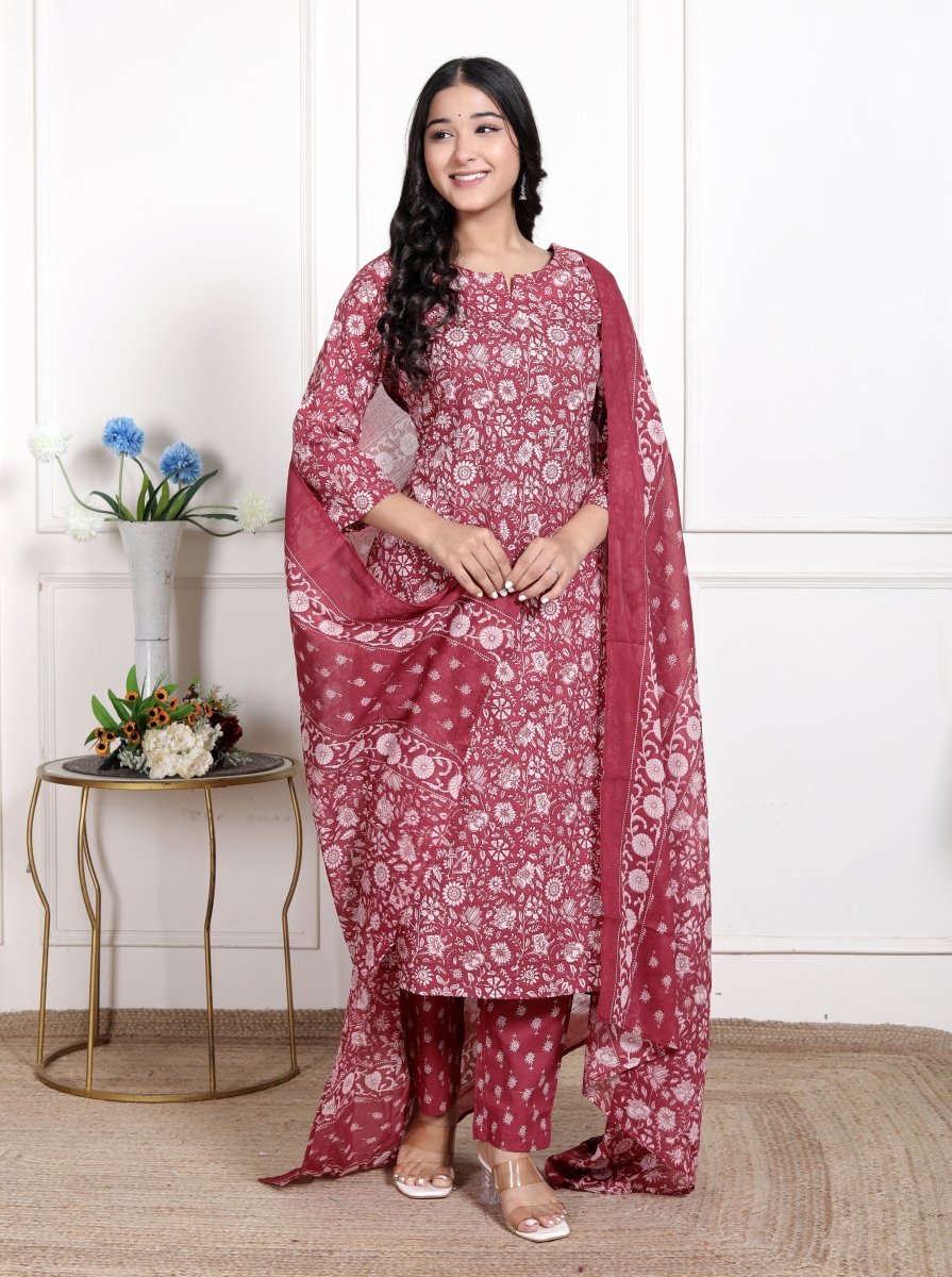 Pure Cotton Kurti & Pant with Dupatta - Yanchi