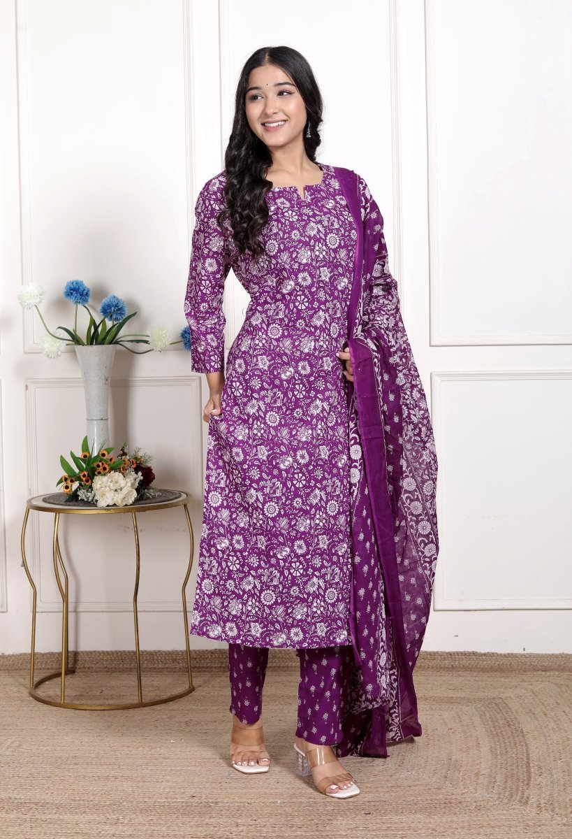 Pure Cotton Kurti & Pant with Dupatta - Yanchi