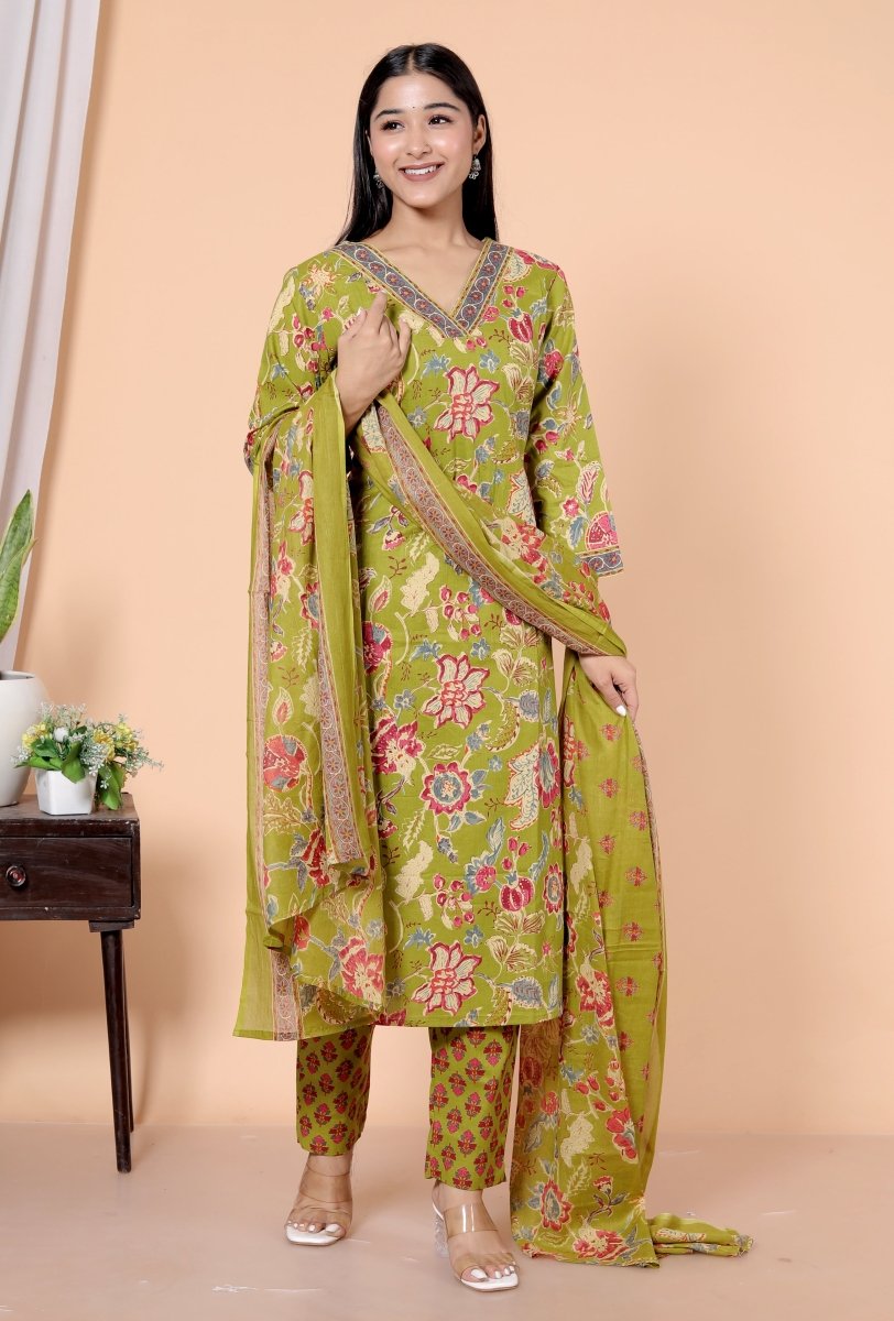 Pure Cotton Kurti & Pant with Dupatta - Yanchi
