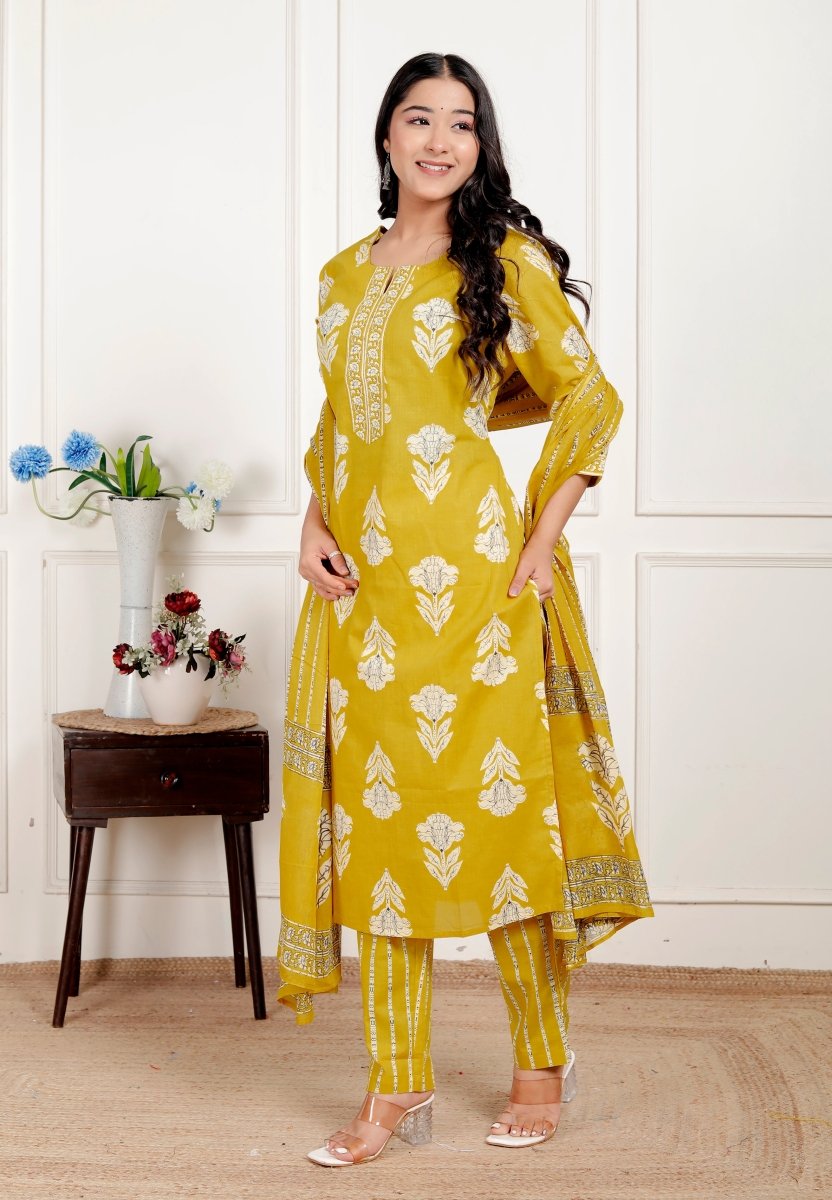 Pure Cotton Kurti & Pant with Dupatta - Yanchi