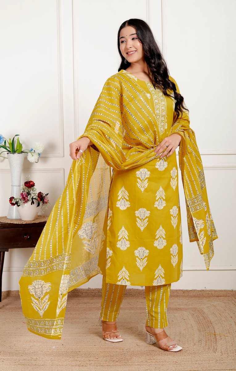 Pure Cotton Kurti & Pant with Dupatta - Yanchi