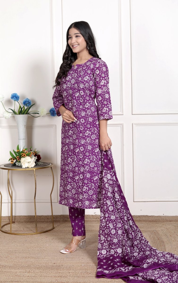 Pure Cotton Kurti & Pant with Dupatta - Yanchi