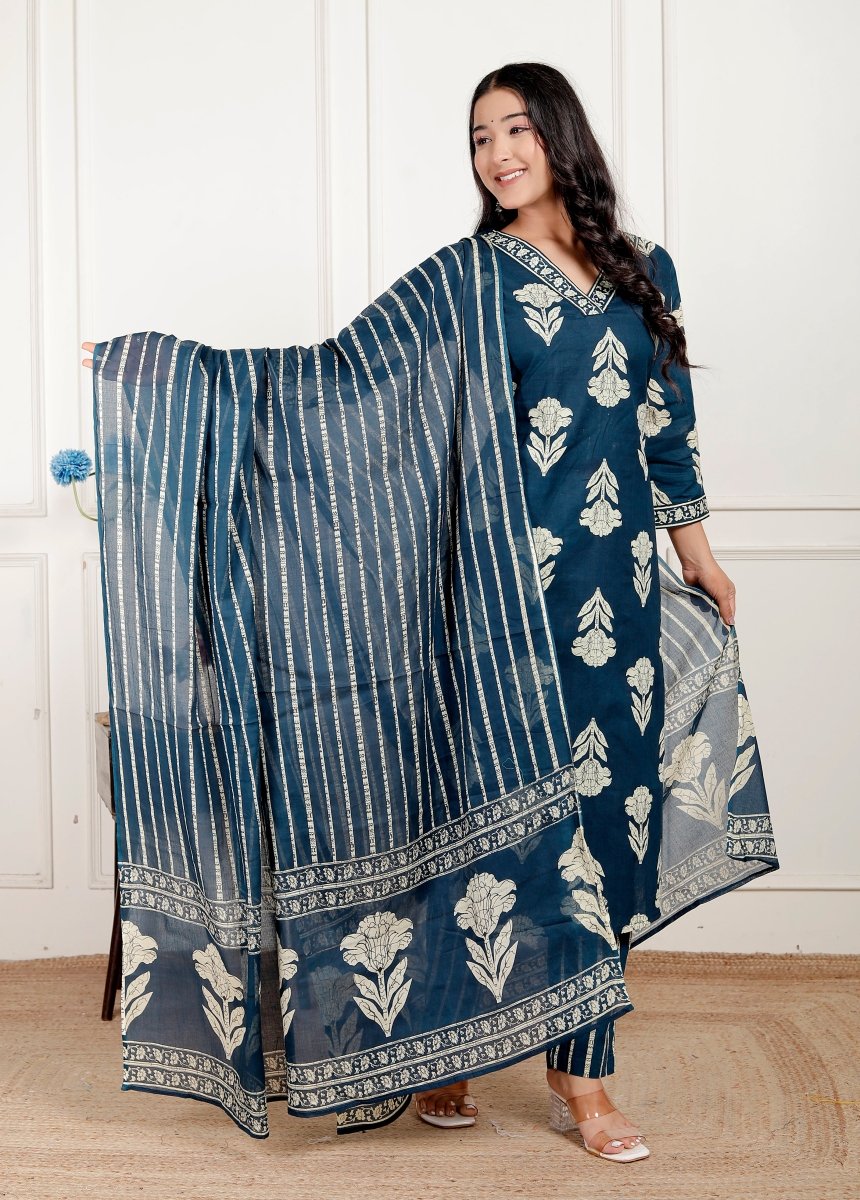 Pure Cotton Kurti & Pant with Dupatta - Yanchi