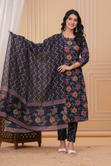 Pure Cotton Kurti & Pant with Dupatta - Yanchi