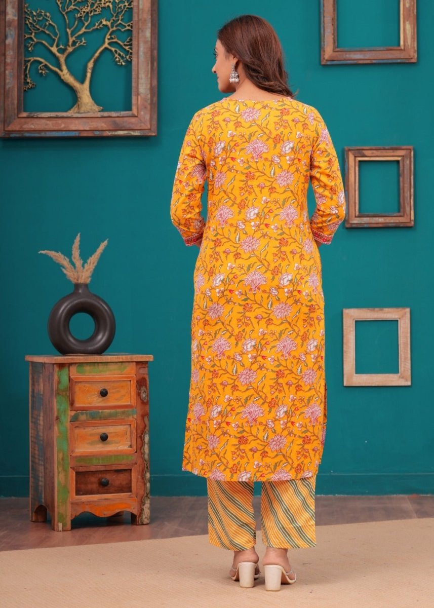 Pure Cotton Kurti & Pant with Dupatta (3pcs) - Yanchi