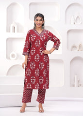 Pure Cotton Kurti & Pant with Dupatta (3pcs) - Yanchi