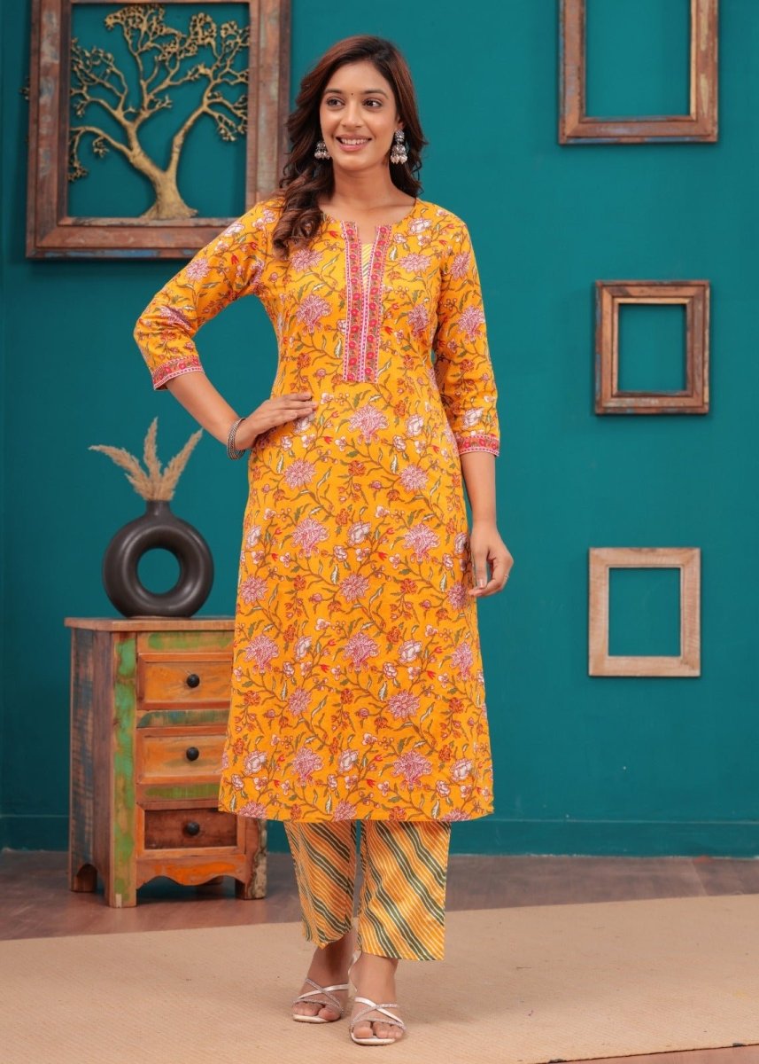 Pure Cotton Kurti & Pant with Dupatta (3pcs) - Yanchi