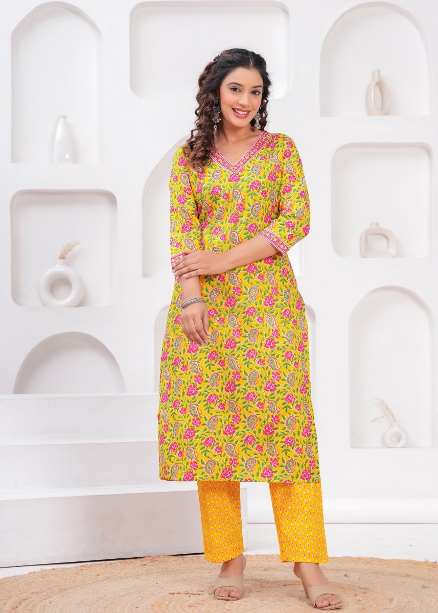 Pure Cotton Kurti & Pant with Dupatta (3pcs) - Yanchi