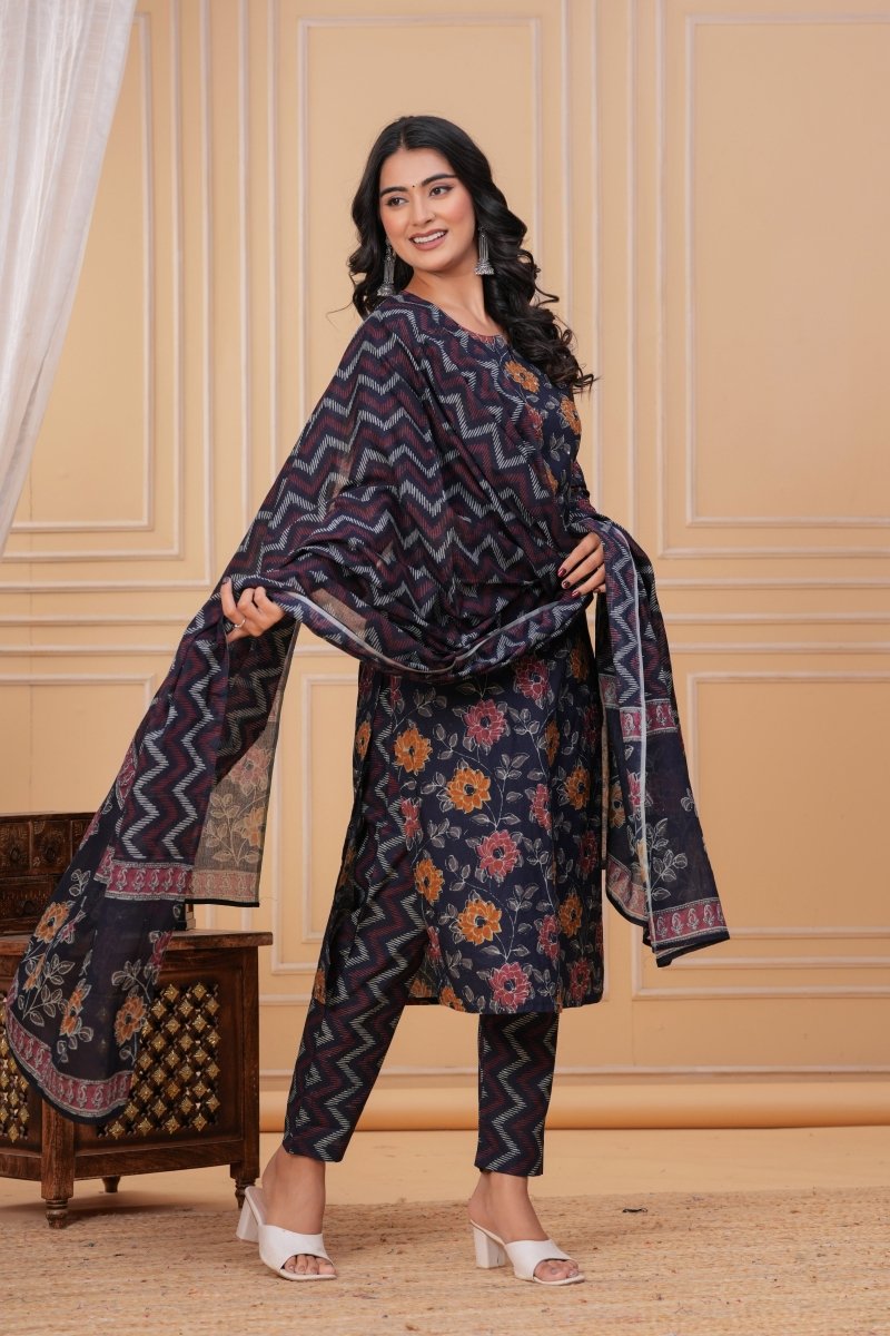 Pure Cotton Kurti & Pant with Dupatta - Yanchi