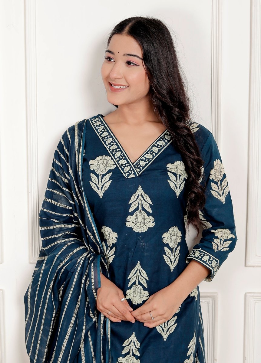 Pure Cotton Kurti & Pant with Dupatta - Yanchi