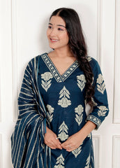 Pure Cotton Kurti & Pant with Dupatta - Yanchi