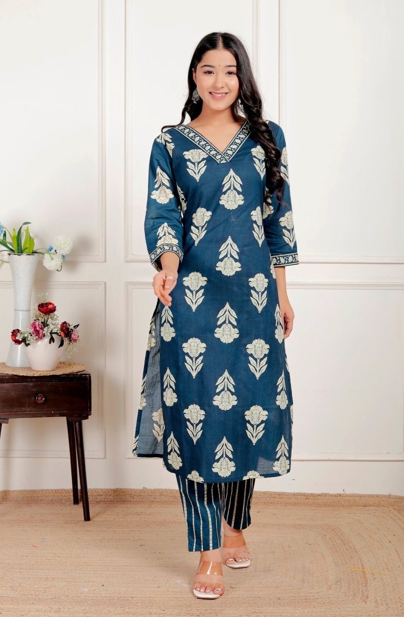 Pure Cotton Kurti & Pant with Dupatta - Yanchi