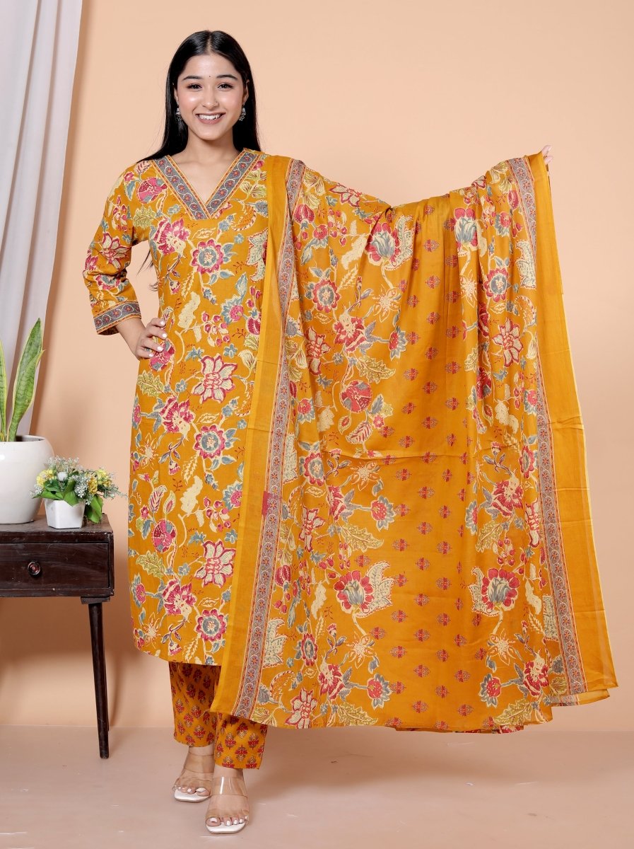 Pure Cotton Kurti & Pant with Dupatta - Yanchi