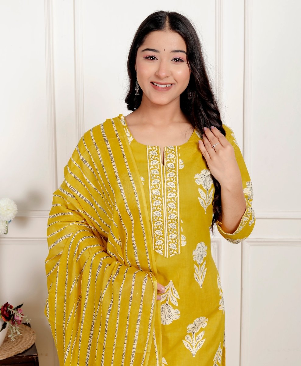 Pure Cotton Kurti & Pant with Dupatta - Yanchi