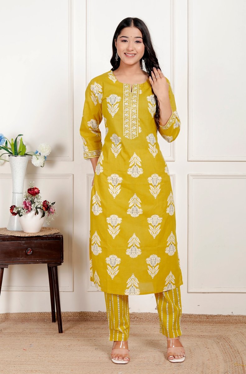 Pure Cotton Kurti & Pant with Dupatta - Yanchi