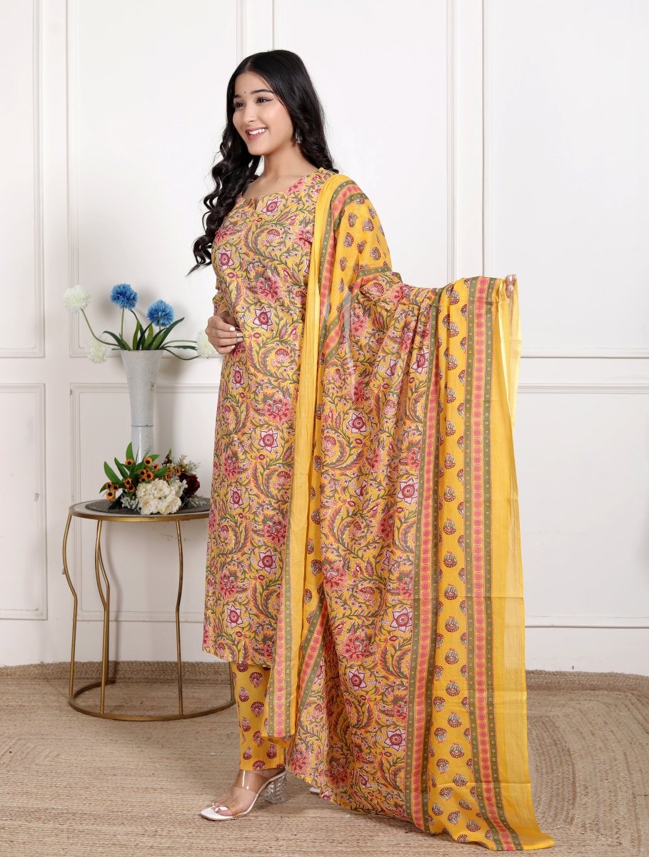 Pure Cotton Kurti & Pant with Dupatta - Yanchi