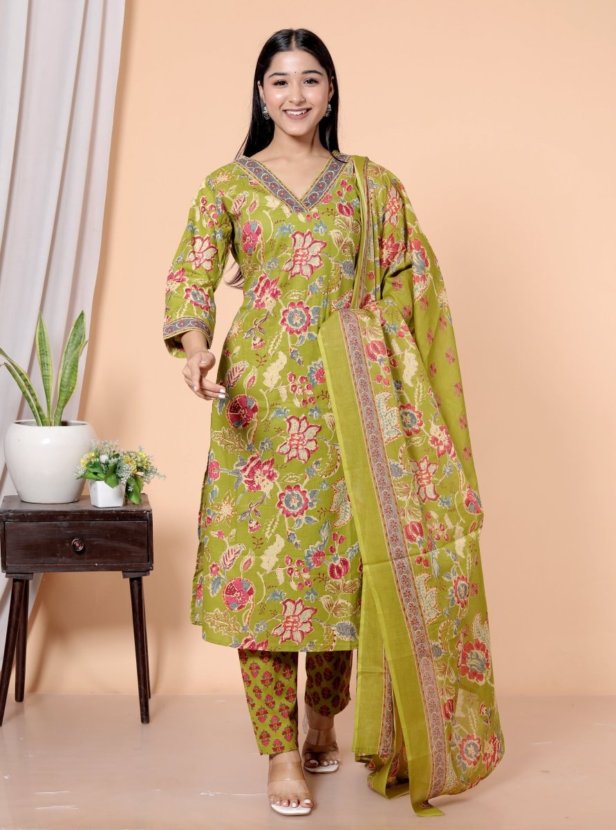 Pure Cotton Kurti & Pant with Dupatta - Yanchi