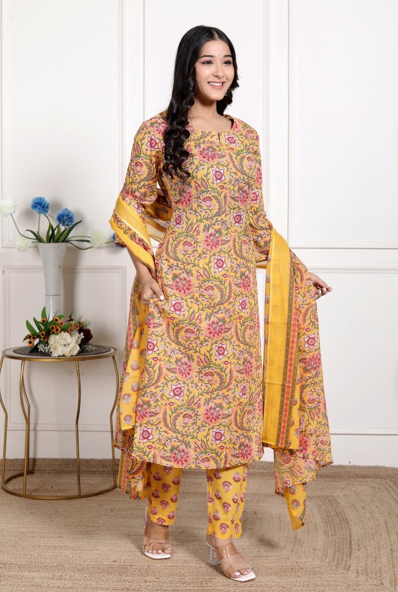 Pure Cotton Kurti & Pant with Dupatta - Yanchi