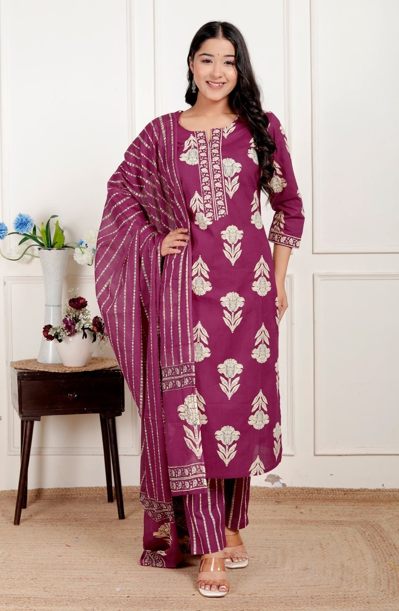 Pure Cotton Kurti & Pant with Dupatta - Yanchi
