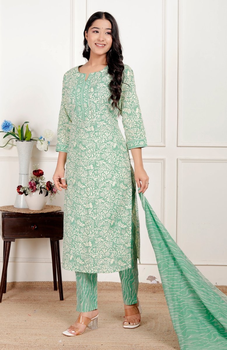 Pure Cotton Kurti & Pant with Dupatta - Yanchi