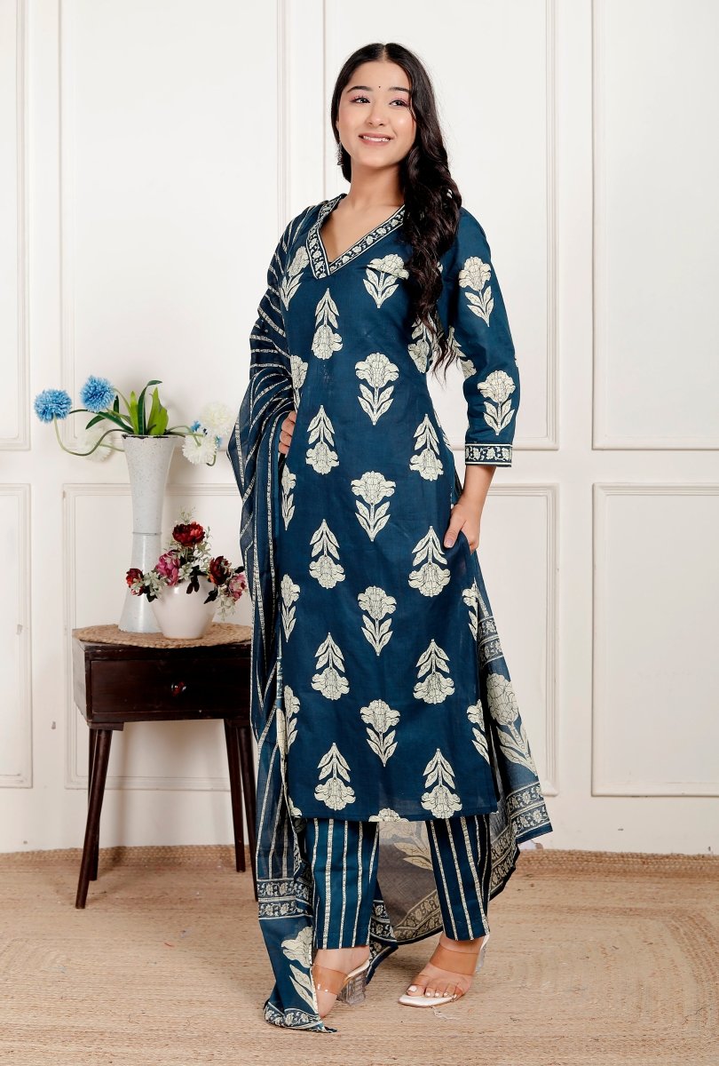 Pure Cotton Kurti & Pant with Dupatta - Yanchi