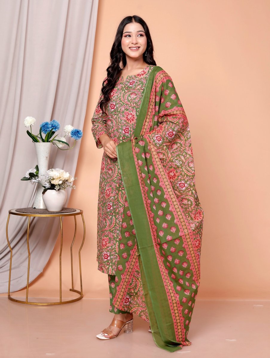 Pure Cotton Kurti & Pant with Dupatta - Yanchi
