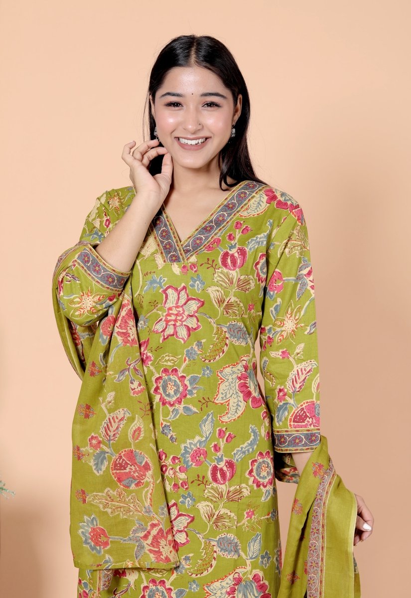 Pure Cotton Kurti & Pant with Dupatta - Yanchi