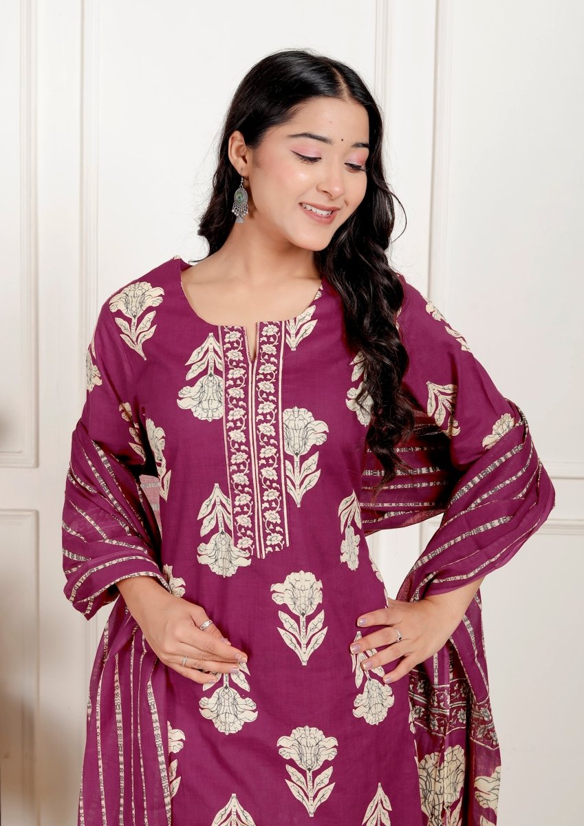 Pure Cotton Kurti & Pant with Dupatta - Yanchi