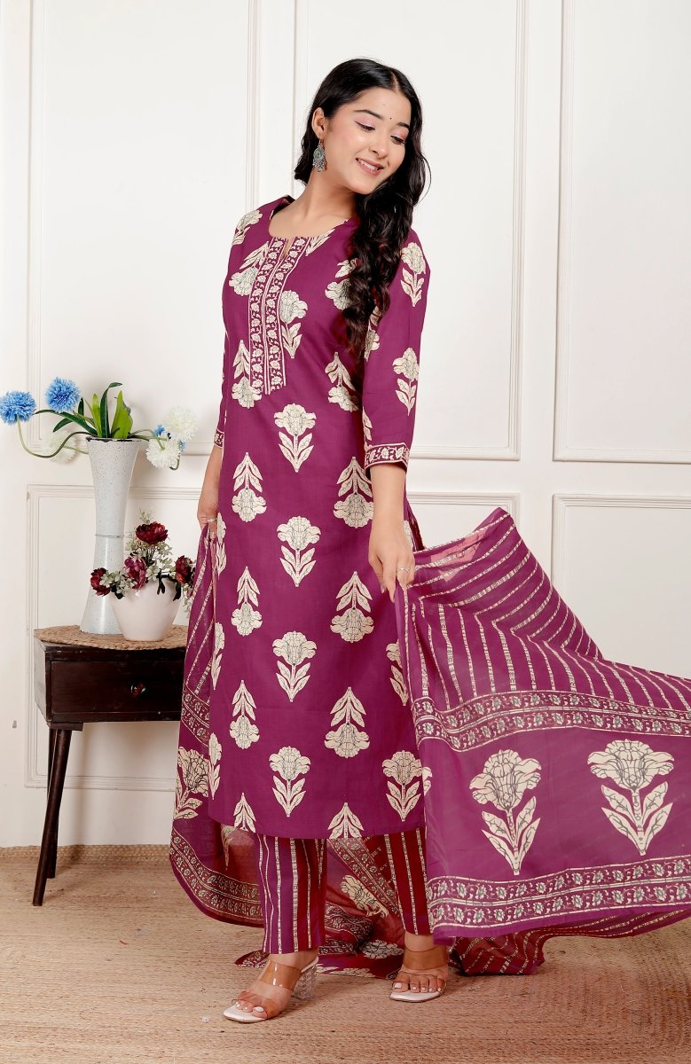 Pure Cotton Kurti & Pant with Dupatta - Yanchi