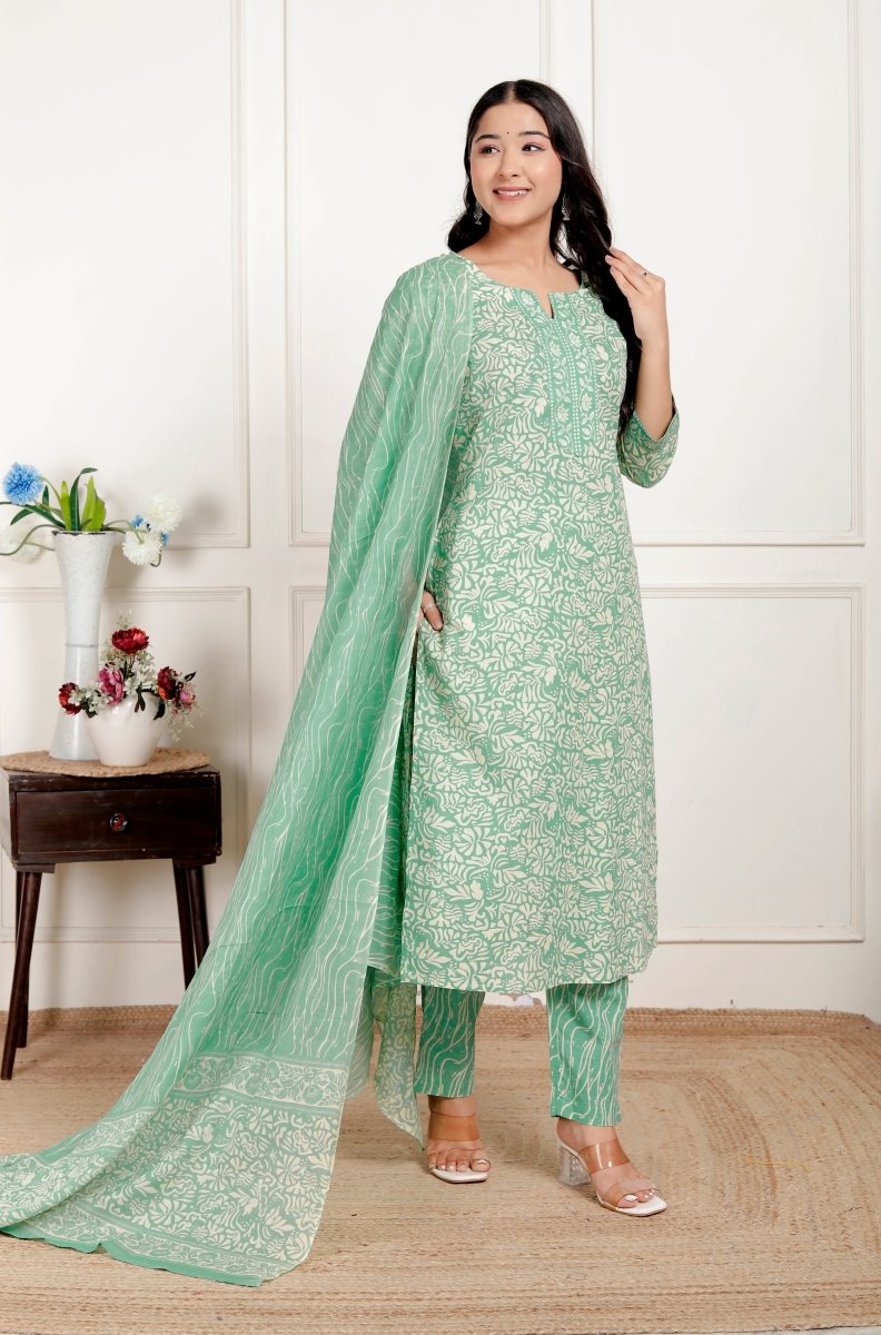 Pure Cotton Kurti & Pant with Dupatta - Yanchi