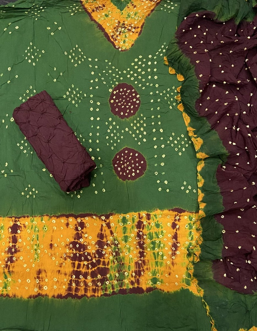 Pure Hand Bandhej Cambric Cotton Suit Set - Yanchi