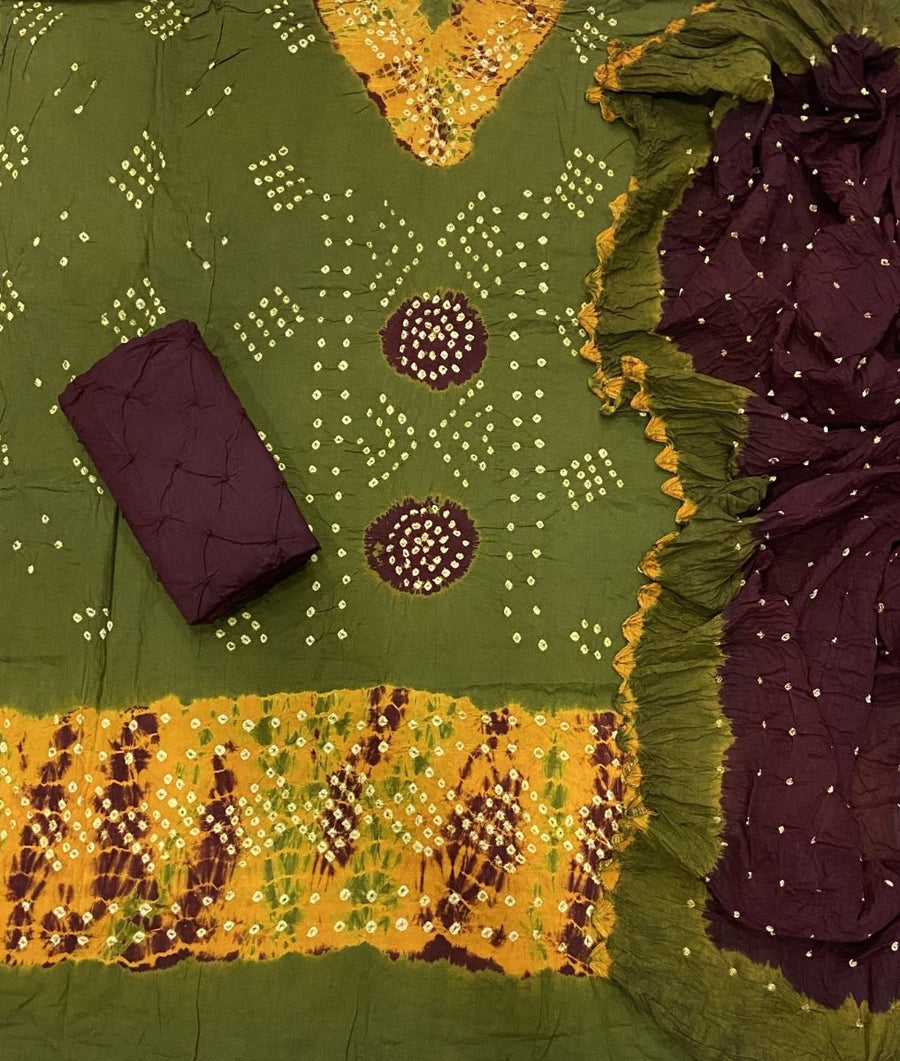 Pure Hand Bandhej Cambric Cotton Suit Set - Yanchi