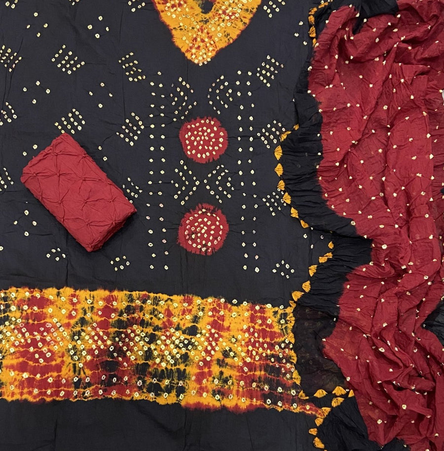 Pure Hand Bandhej Cambric Cotton Suit Set - Yanchi