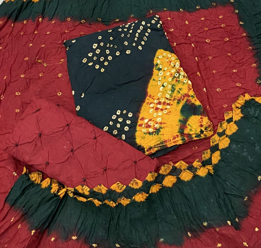 Pure Hand Bandhej Cambric Cotton Suit Set - Yanchi