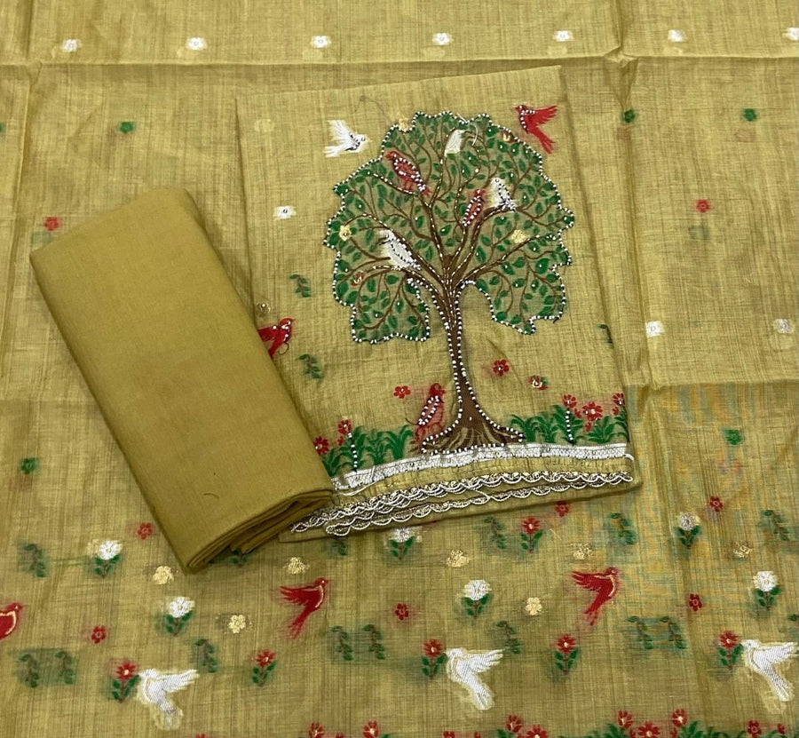 Pure Jamdani suit set with stone work - Yanchi