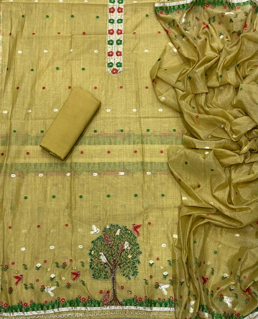Pure Jamdani suit set with stone work - Yanchi