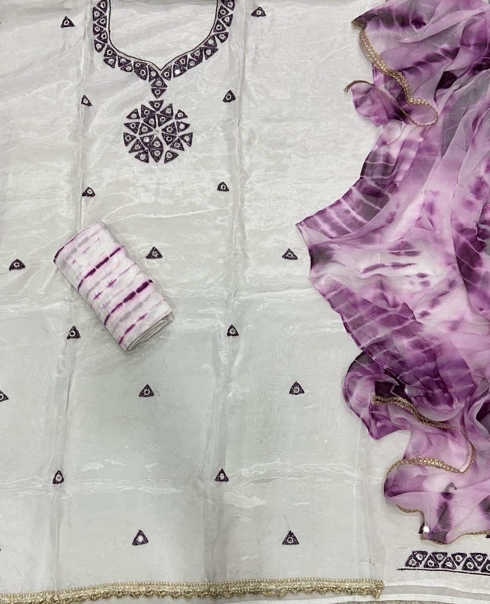 Pure Organza Suit Set with Cutdana & Mirror work - Yanchi